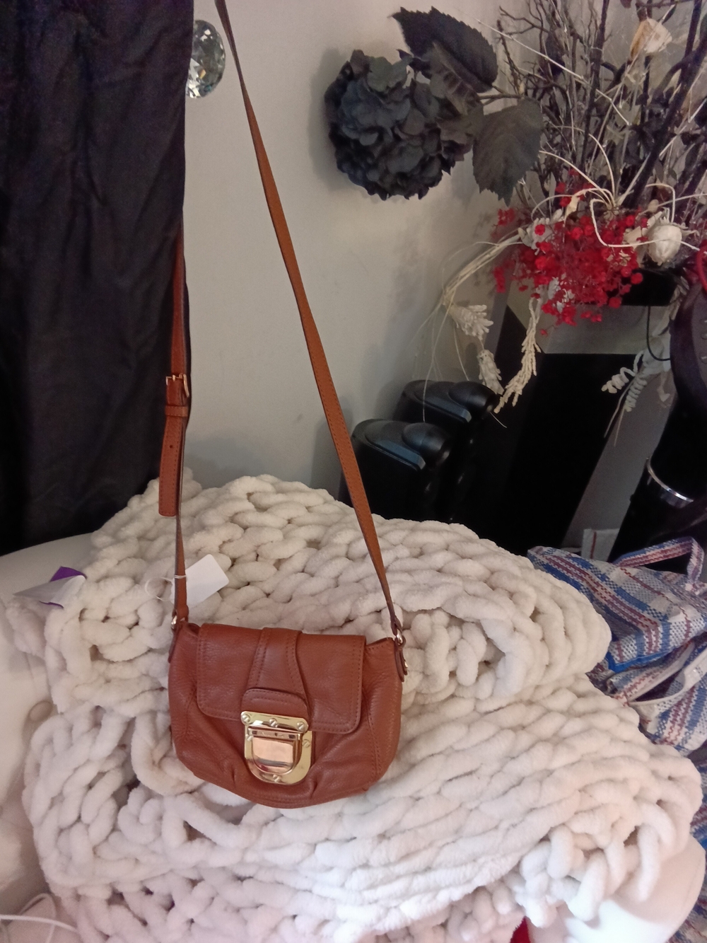 Michael Kors Charlton Huge Buckled Brown Leather Crossbody Bag w/Gold Hardware